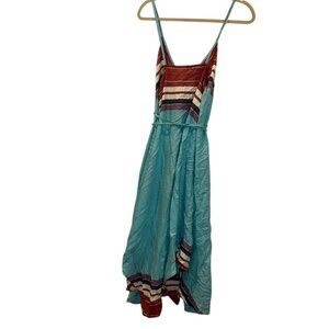 duka Masai Kikoy Mara Kenya 100% turquoise stripe halter dress one size KENYAN